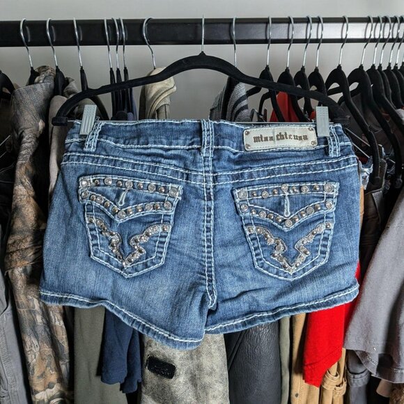 Miss Chic Jeans Pants - Miss Chic women's rock revival style denim shorts with rhinestones